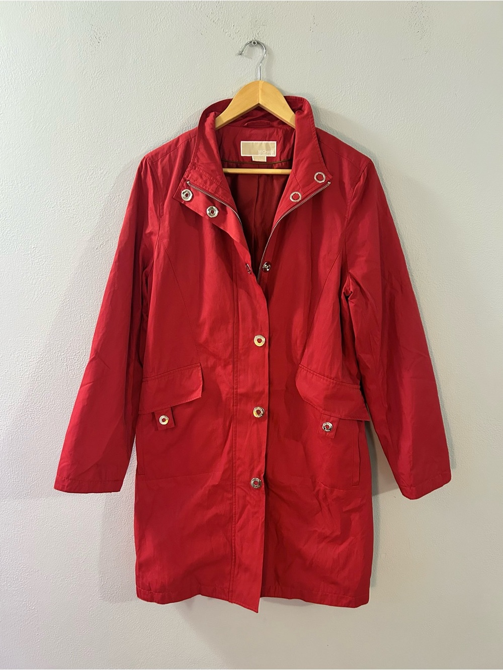 MICHAEL Michael Kors Red Trench Coat with Snap Details